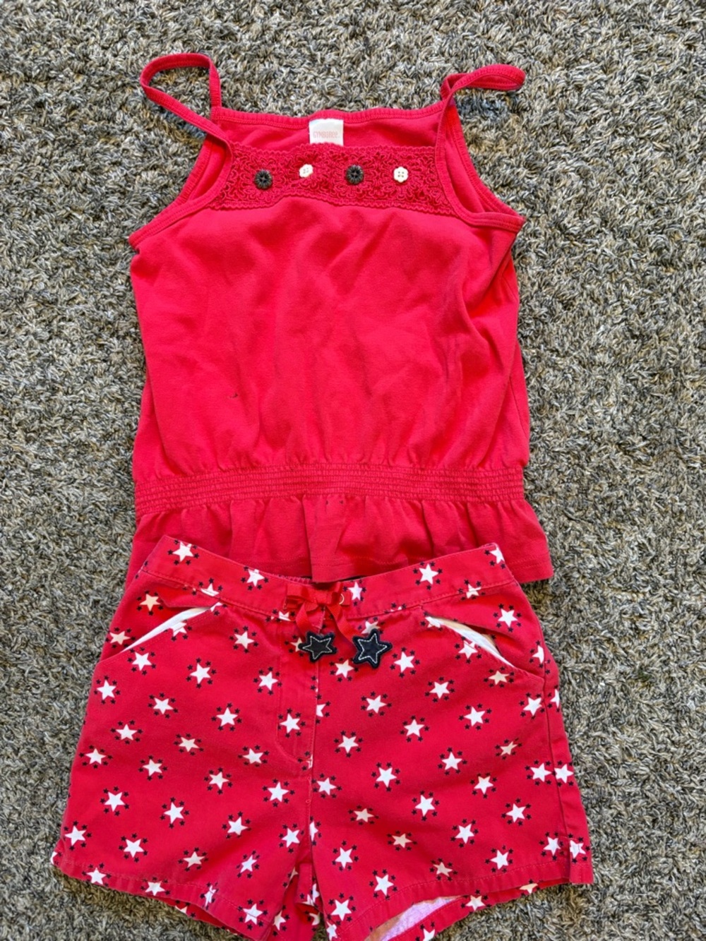 Gymboree Red Crochet-Trim Girls Tank Top and star shorts